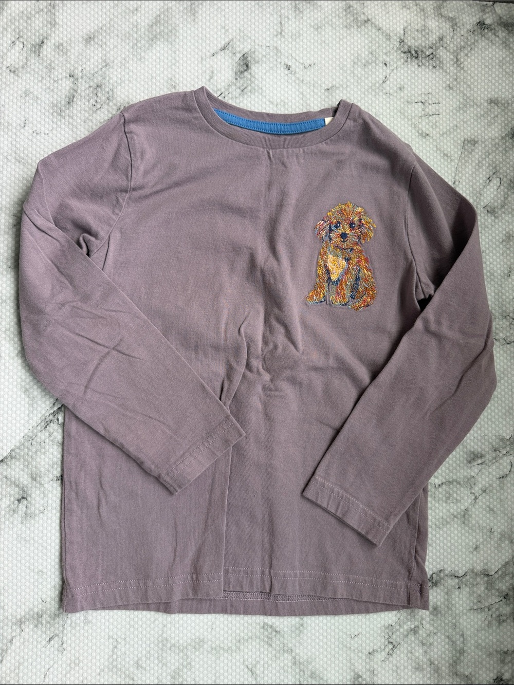 Mini Boden Long-Sleeve Dog Appliqué Tee - Lavender